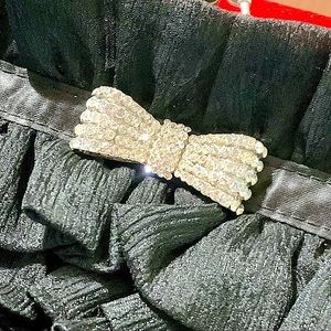 Big Crystal bow ruffled handbag Vtg Pristine 12" wide sparkly rhinestones bling